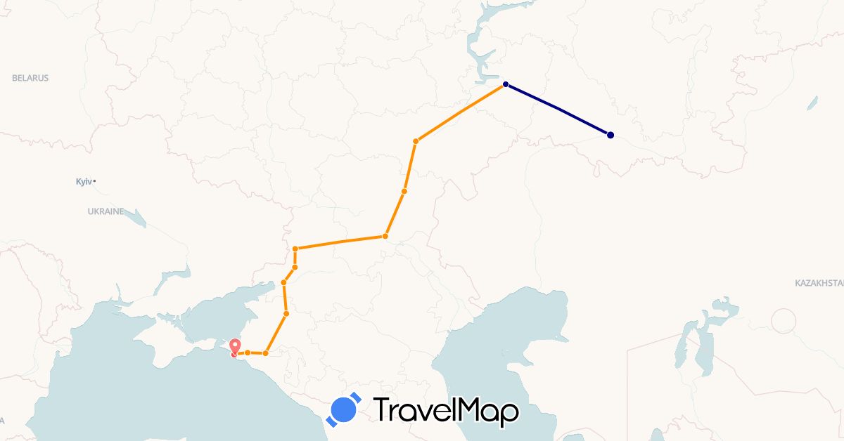 TravelMap itinerary: driving, hiking, hitchhiking in Russia (Europe)